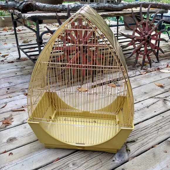 Vintage Mid Century Art Deco 60's 70's Wire Bird Cage & Accessories